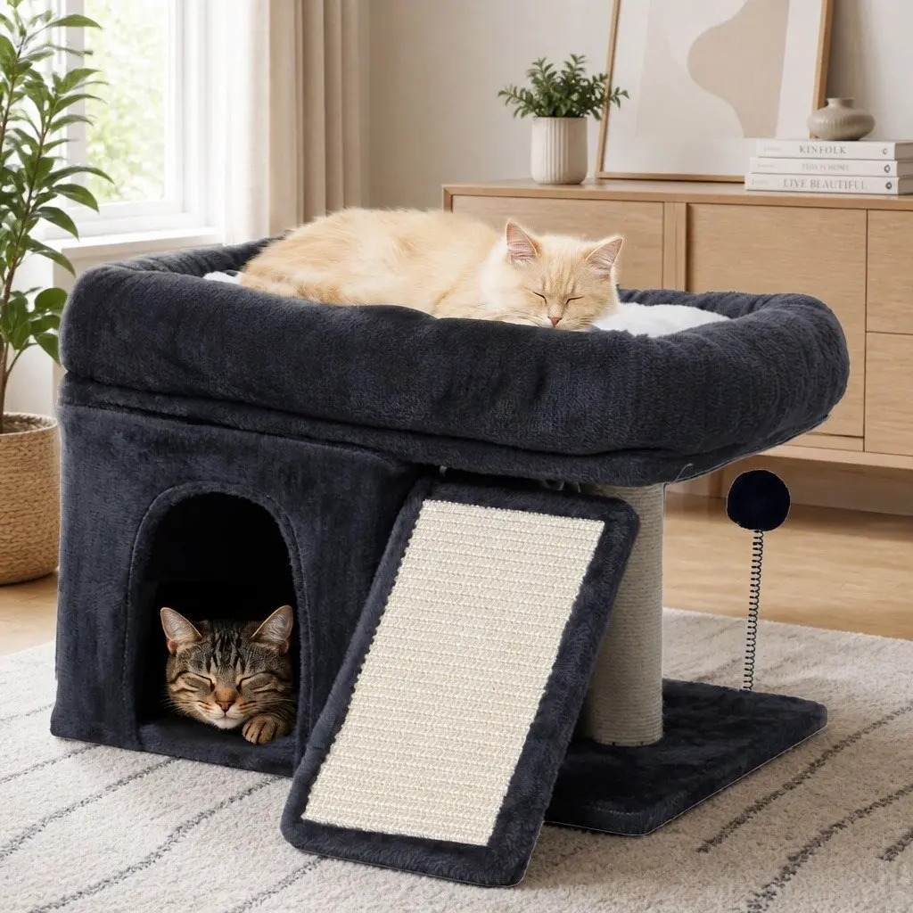 Cat Tree Large Perch Bed 50x40cm Dark Grey Scratching Post Tower