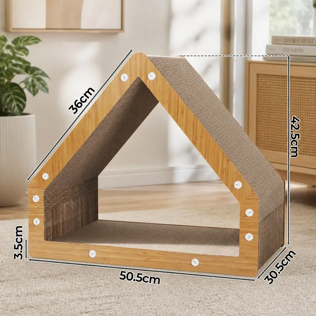 Cat Scratcher Board House-Style Cardboard Lounger with Hideaway Tunnel Play Bed