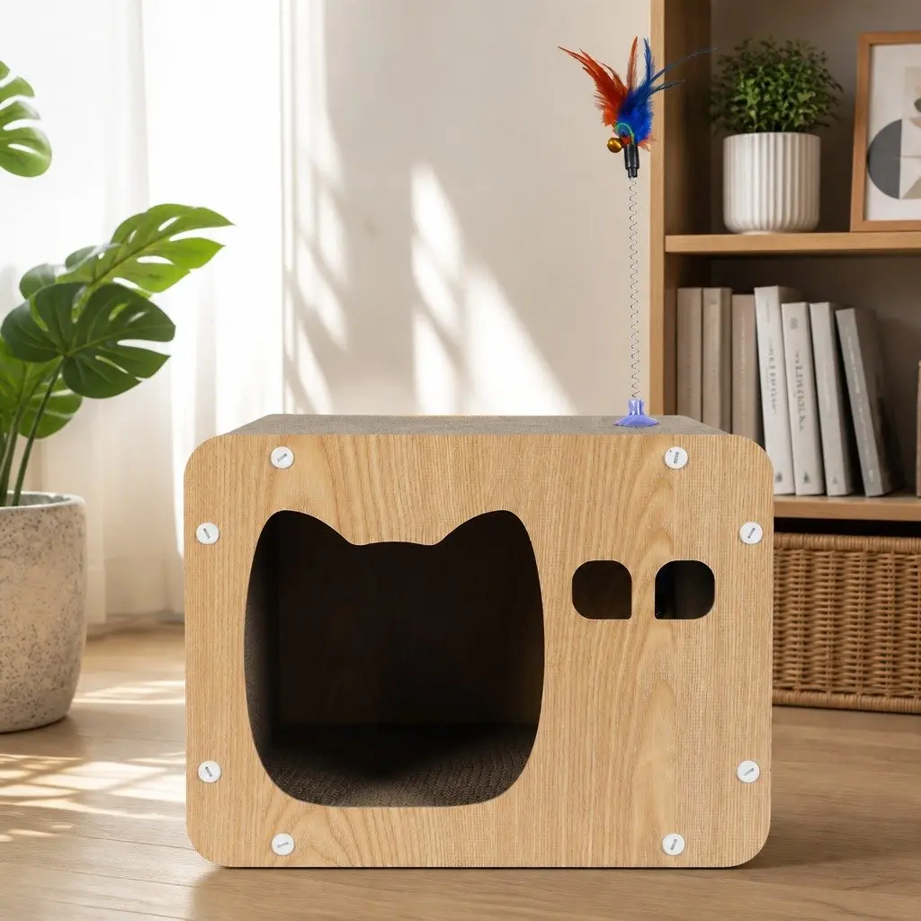 Cat Scratching Board Interactive Spring Toy Multi-Angle 30cm L x 39cm W x 30cm H Brown