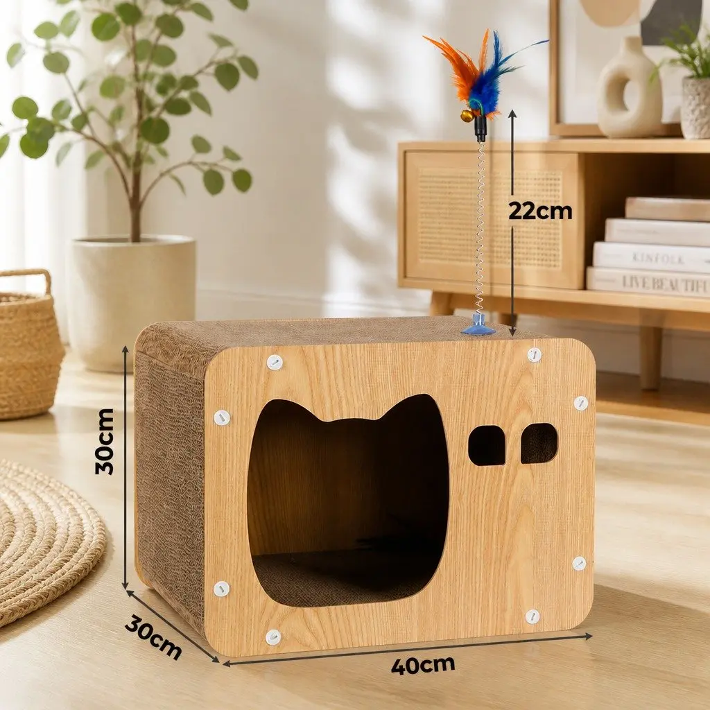 Cat Scratching Board Interactive Spring Toy Multi-Angle 30cm L x 39cm W x 30cm H Brown