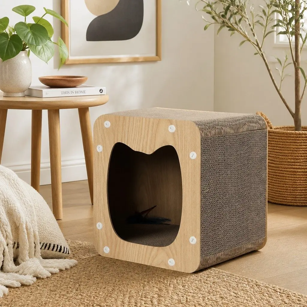 Cat Scratching Board Interactive Spring Toy Multi-Angle 30cm L x 39cm W x 30cm H Brown