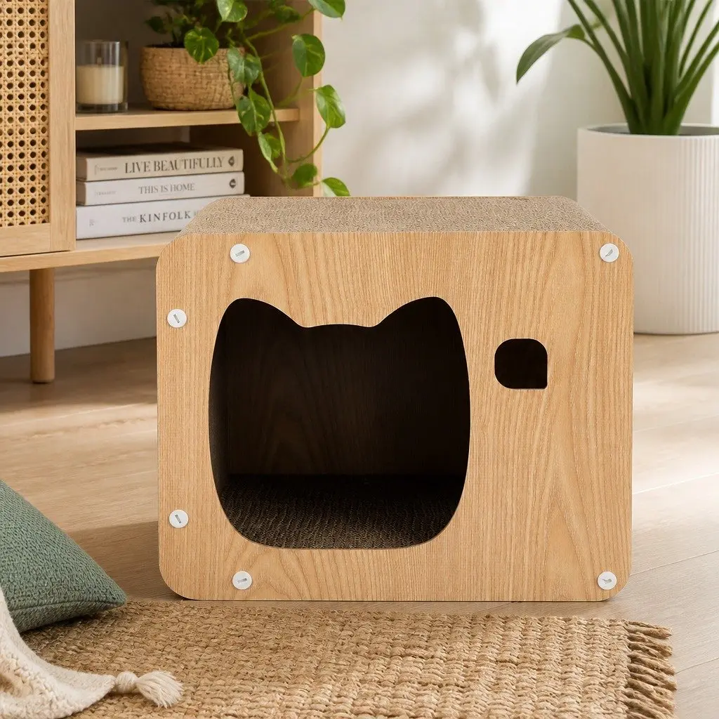 Cat Scratching Board Interactive Spring Toy Multi-Angle 30cm L x 39cm W x 30cm H Brown