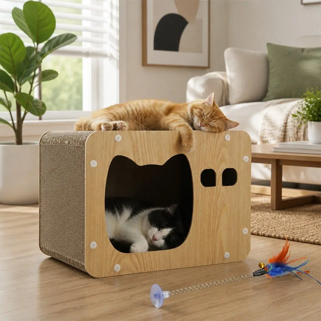 Cat Scratching Board Interactive Spring Toy Multi-Angle 30cm L x 39cm W x 30cm H Brown