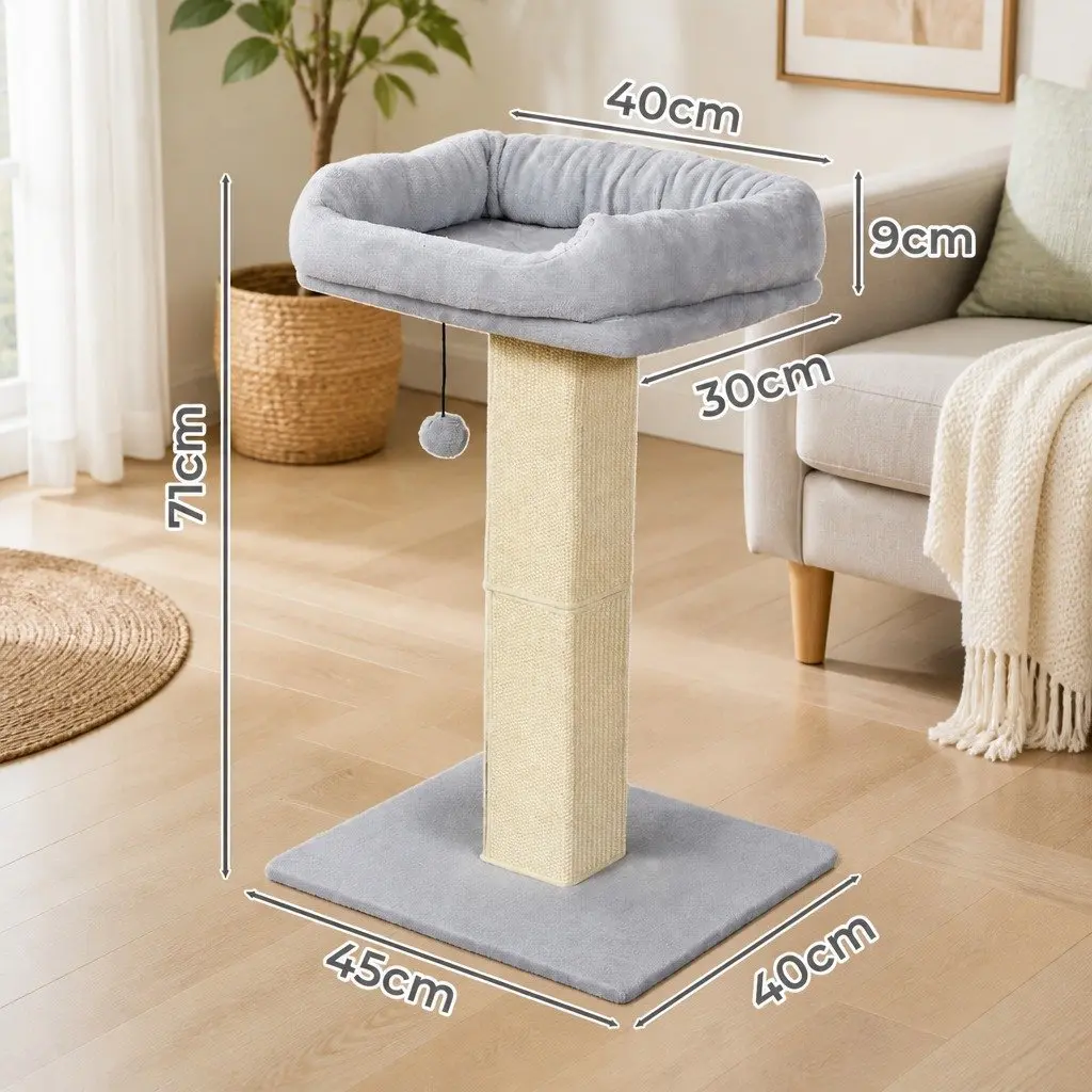 Cat Scratching Post Large Perch Bed 62cm Light Grey Sisal Rope Furniture Protection Play Rest