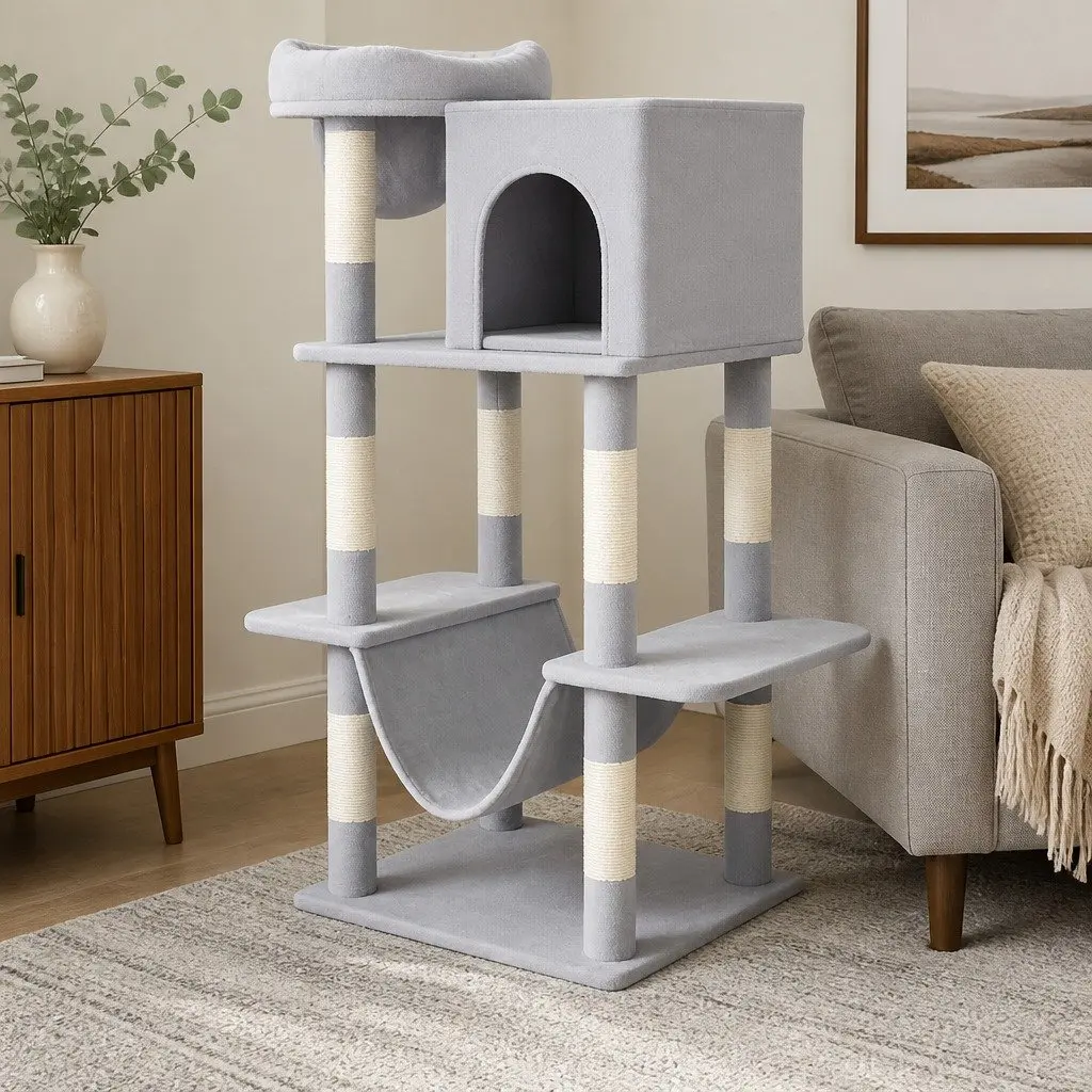 Cat Tree Scratching Post Multi-Level Climbing Tower 206cm Silver Grey
