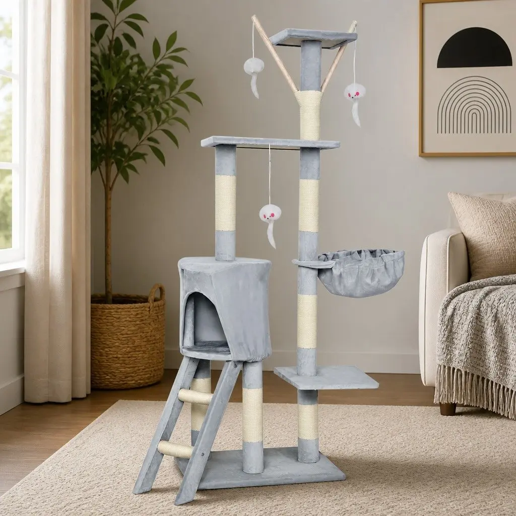 Cat Tree Scratching Post Multi-Level Climbing Tower 143cm Dark Grey