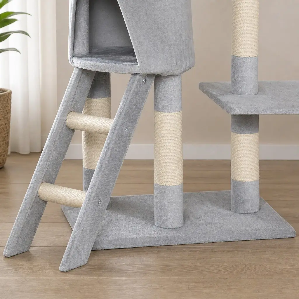 Cat Tree Scratching Post Multi-Level Climbing Tower 143cm Dark Grey
