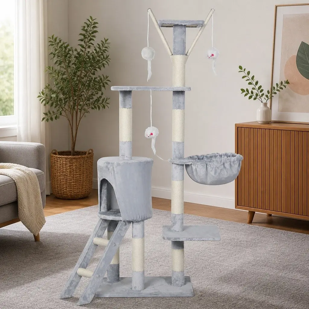 Cat Tree Scratching Post Multi-Level Climbing Tower 143cm Dark Grey