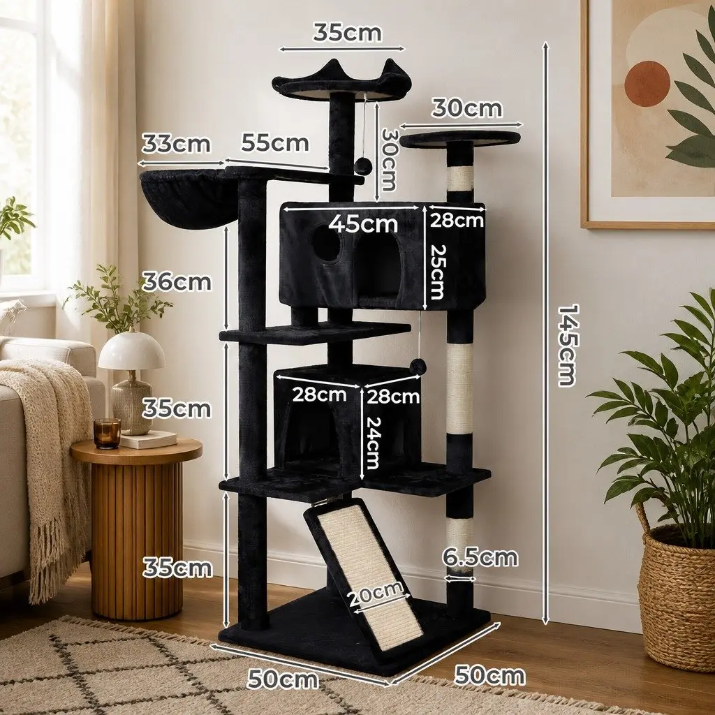 Cat Tree Multi-Level Activity Centre 145cm Dark Grey