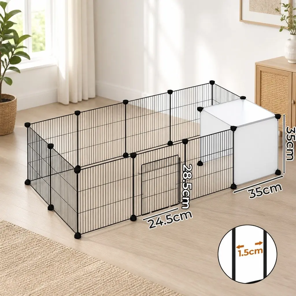 Pet Playpen Modular Enclosure Small Animals 14 Panels Black