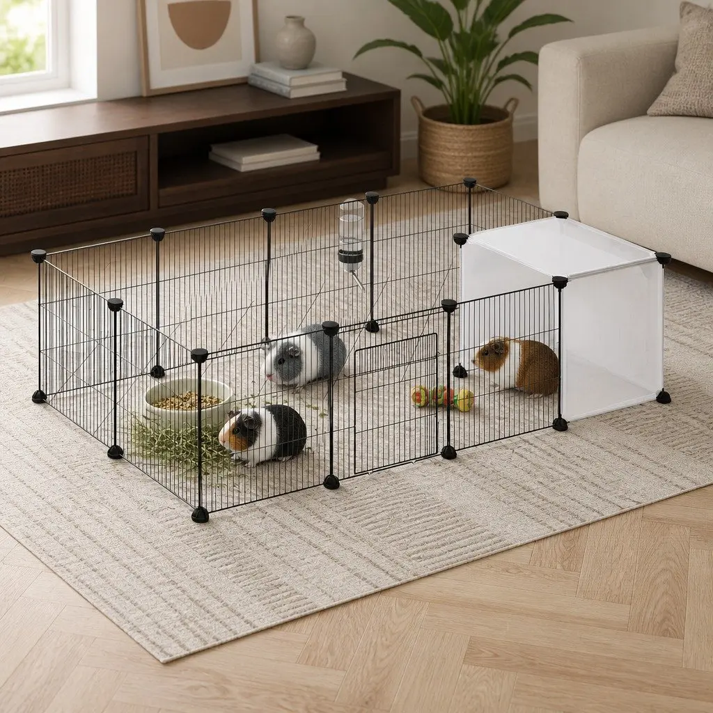 Pet Playpen Modular Enclosure Small Animals 14 Panels Black