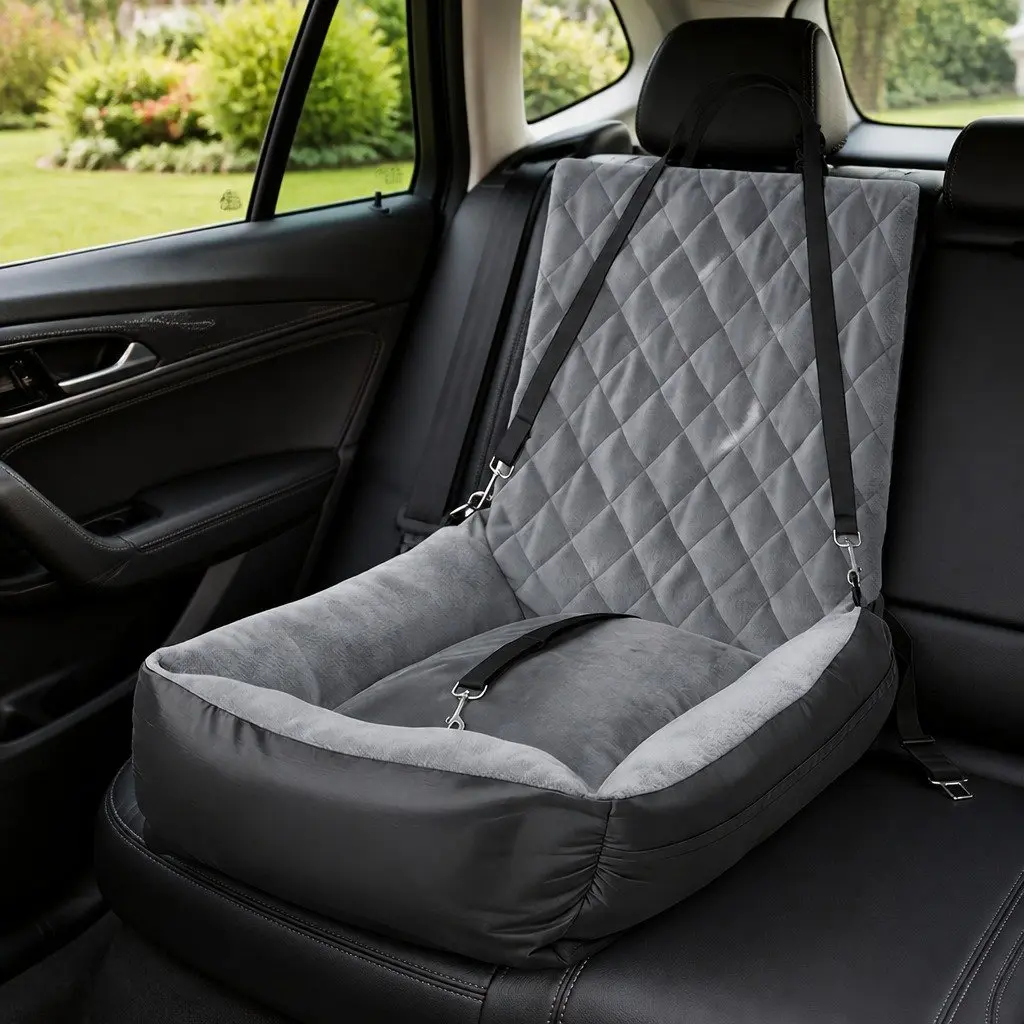 Pet Car Seat Dog Booster Seat Travel Safety Carrier Grey Plush Interior Washable