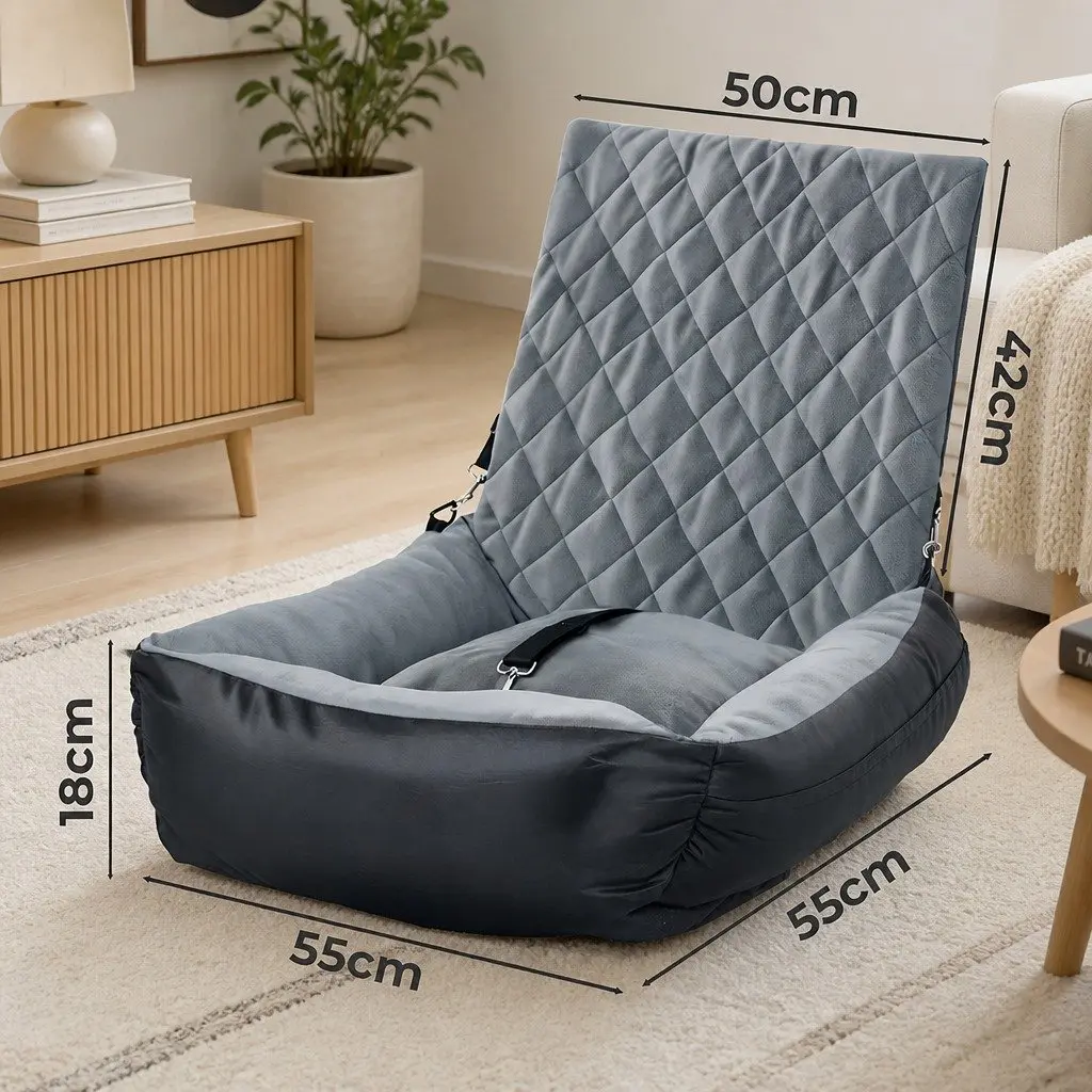 Pet Car Seat Dog Booster Seat Travel Safety Carrier Grey Plush Interior Washable