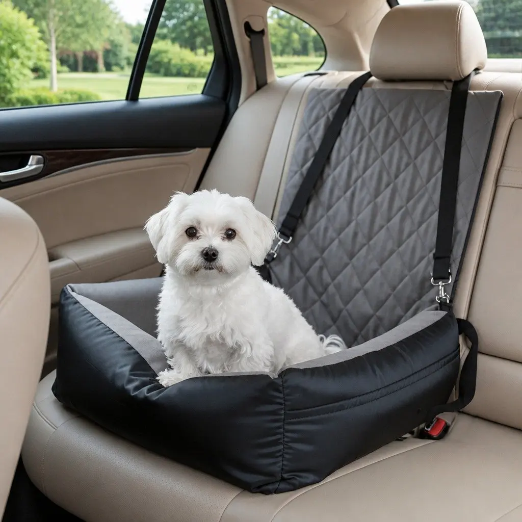 Pet Car Seat Dog Booster Seat Travel Safety Carrier Grey Plush Interior Washable