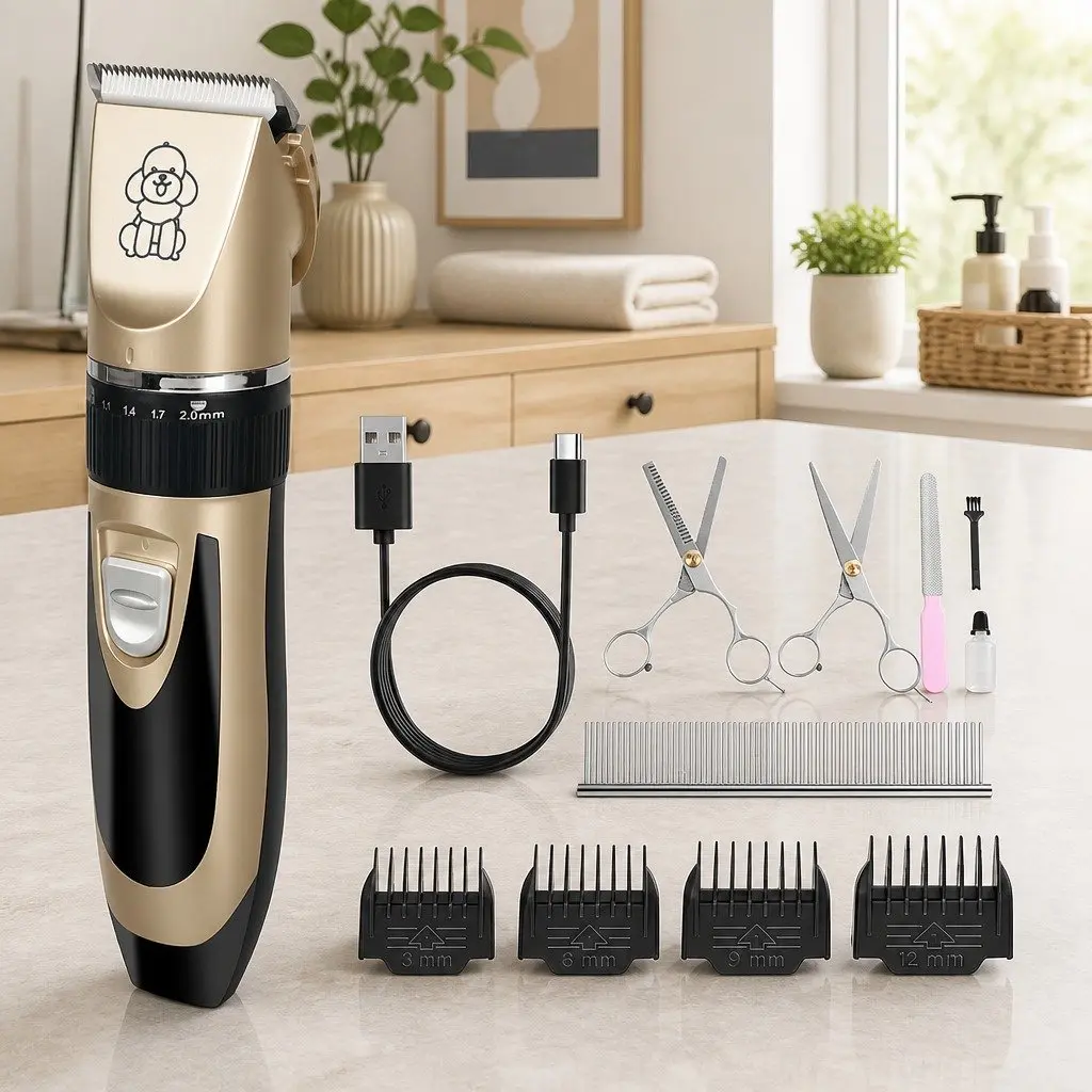 Pet Clipper Cordless Dog Cat Grooming Trimmer Kit Adjustable Blade 20cm Gold