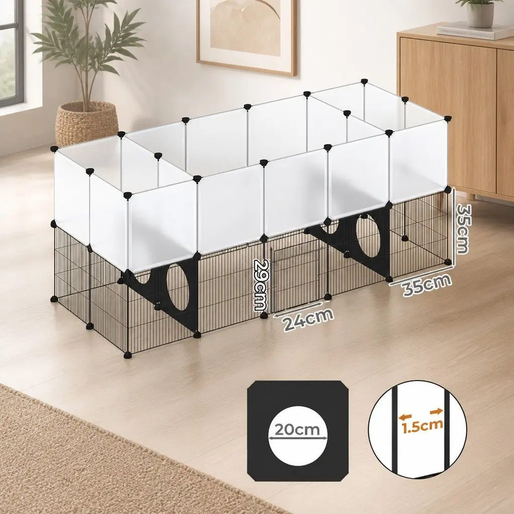 Small Animal Cage Playpen DIY Modular Fence Indoor Enclosure Black Transparent 36 Panels