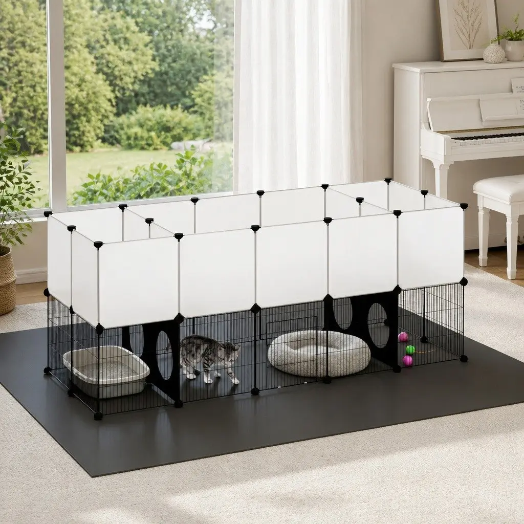 Small Animal Cage Playpen DIY Modular Fence Indoor Enclosure Black Transparent 36 Panels