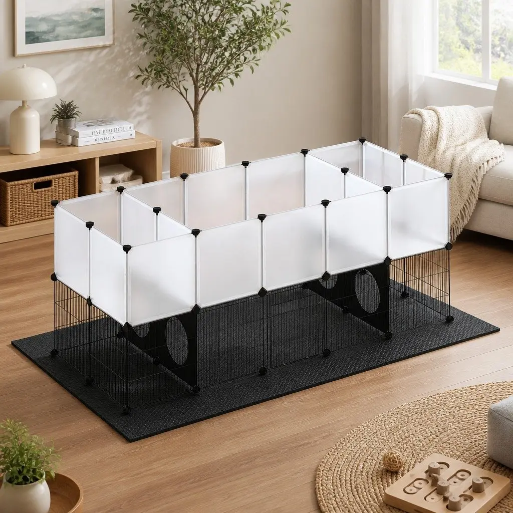Small Animal Cage Playpen DIY Modular Fence Indoor Enclosure Black Transparent 36 Panels