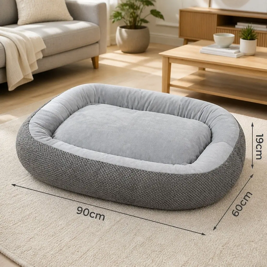 Orthopedic Pet Bed Dog Cushion Plush Support 90cm x 60cm Grey