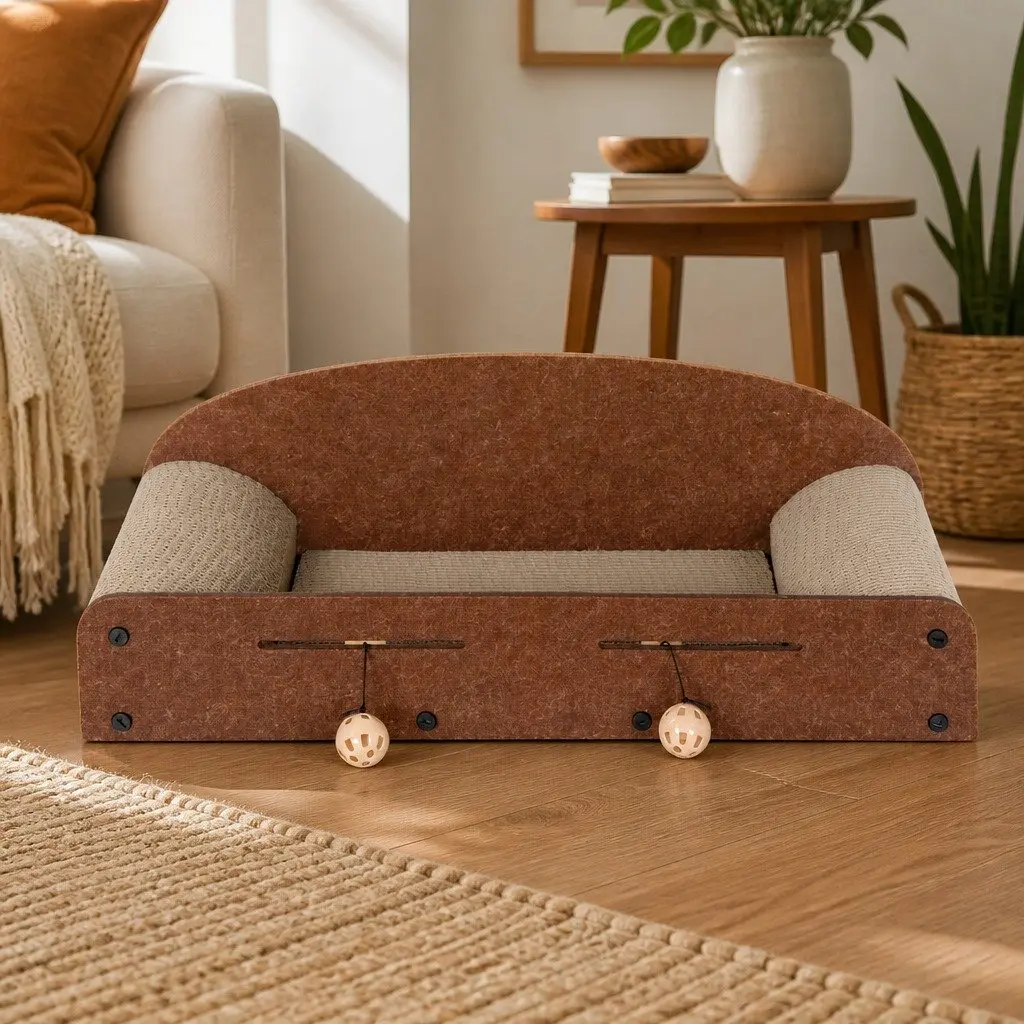 Cat Scratching Board Corrugated Cardboard Lounge with Interactive Ball Toys