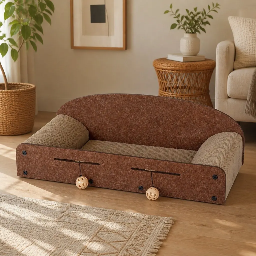 Cat Scratching Board Corrugated Cardboard Lounge with Interactive Ball Toys
