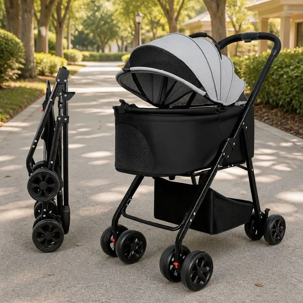Pet Stroller 3 in 1 Foldable Dog Cat Pram Carrier Travel Pushchair Convertible