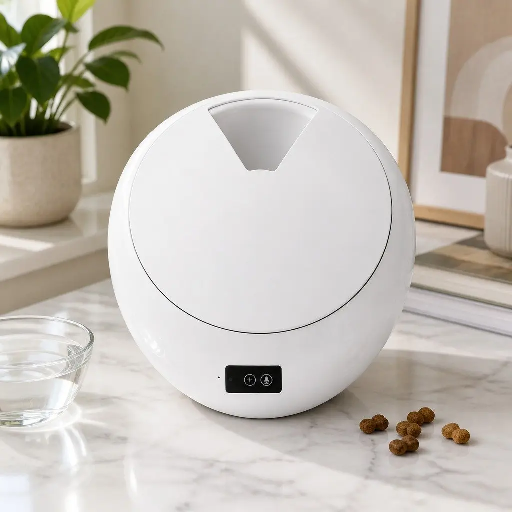 Automatic Pet Feeder Smart Timed Bowl 6 Meals White Bluetooth App Control Voice