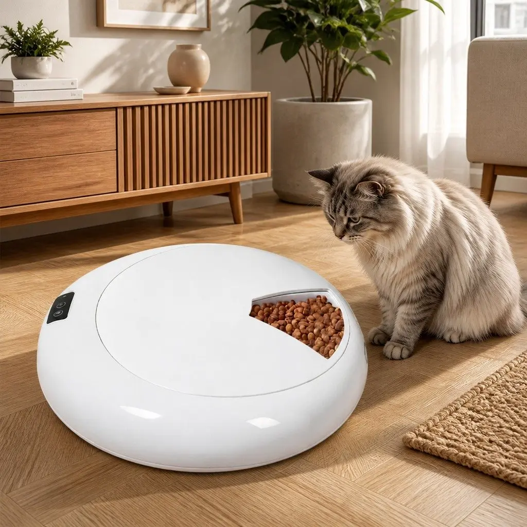 Automatic Pet Feeder Smart Timed Bowl 6 Meals White Bluetooth App Control Voice