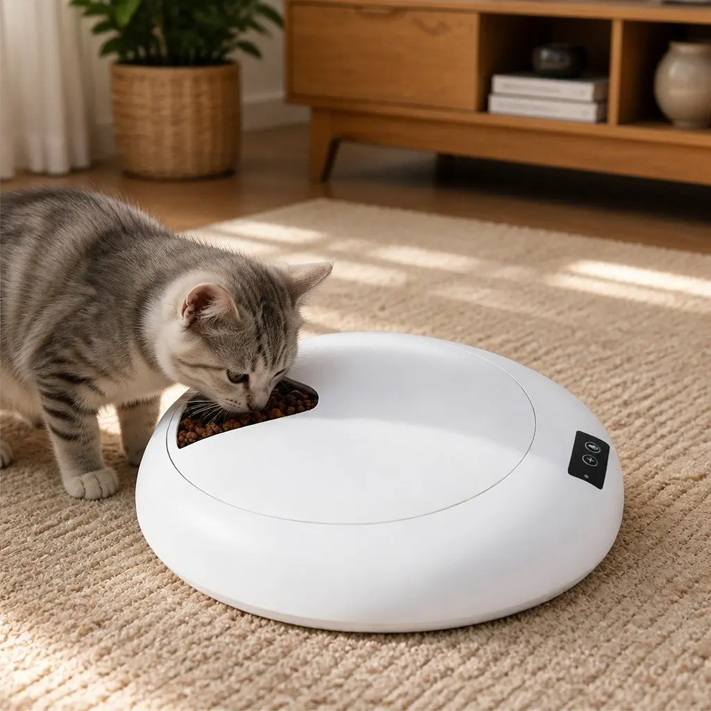 Automatic Pet Feeder Smart Timed Bowl 6 Meals White Bluetooth App Control Voice
