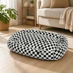 Dog Bed Calming Pet Plush Washable Checkered Soft Removable Cover Bolster