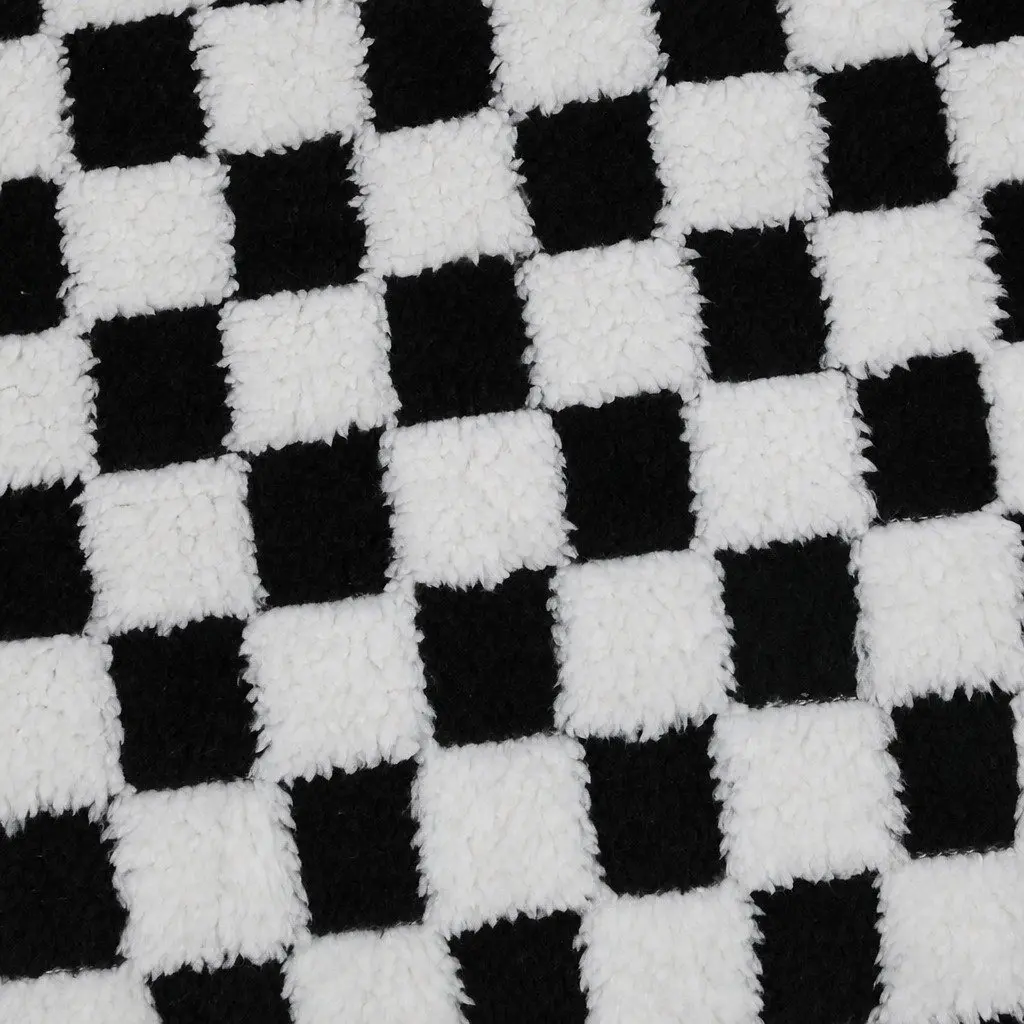 Dog Bed Calming Plush Checkered 90cm x 60cm Black and White