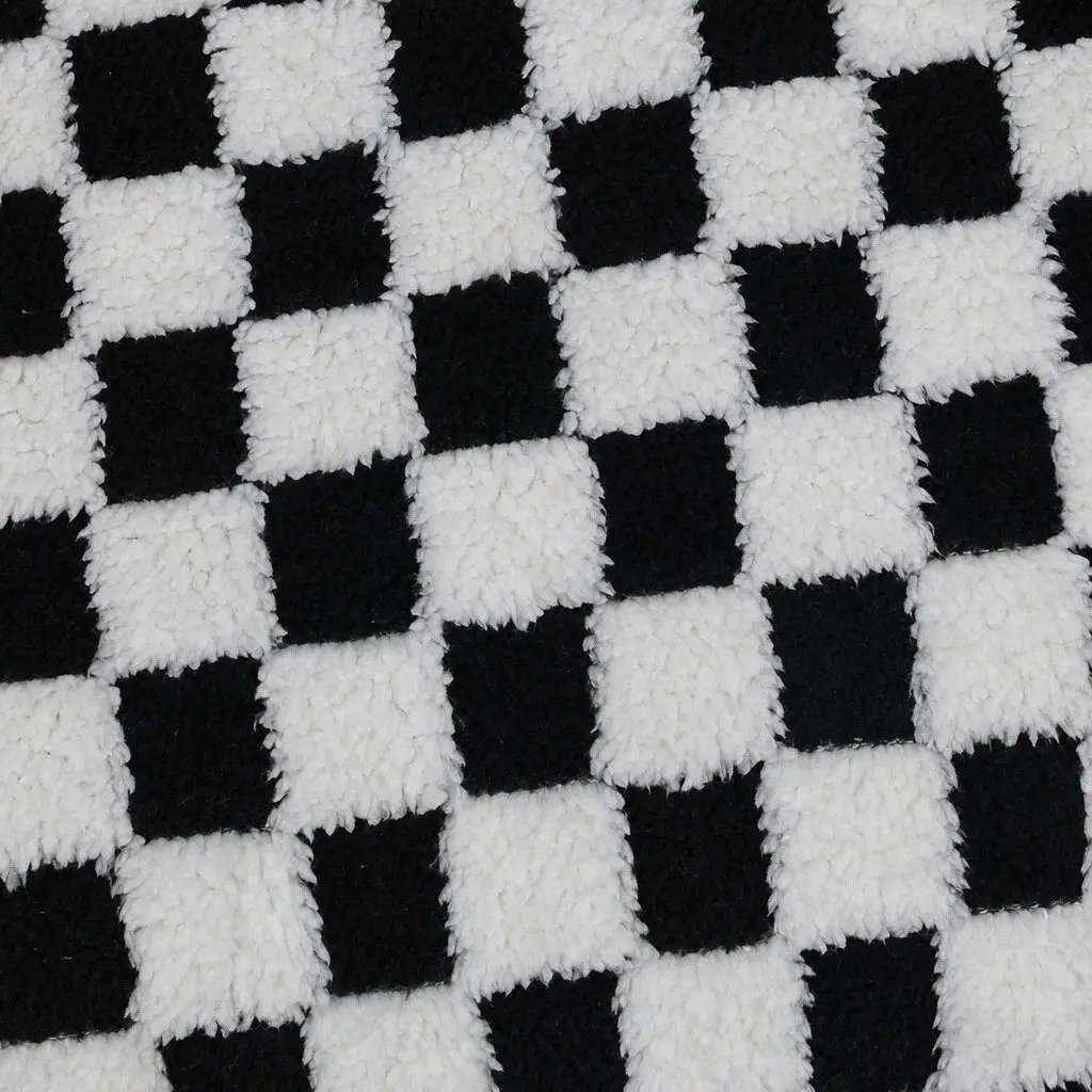 Dog Bed Calming Plush Soft Washable Removable Cover Raised Bolsters Support 60cm L x 50cm W Black and White Checkered