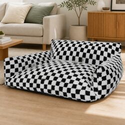 Plush Checkered Pet Bed Dog Cat Bed Washable Removable Cover Non-Slip Base