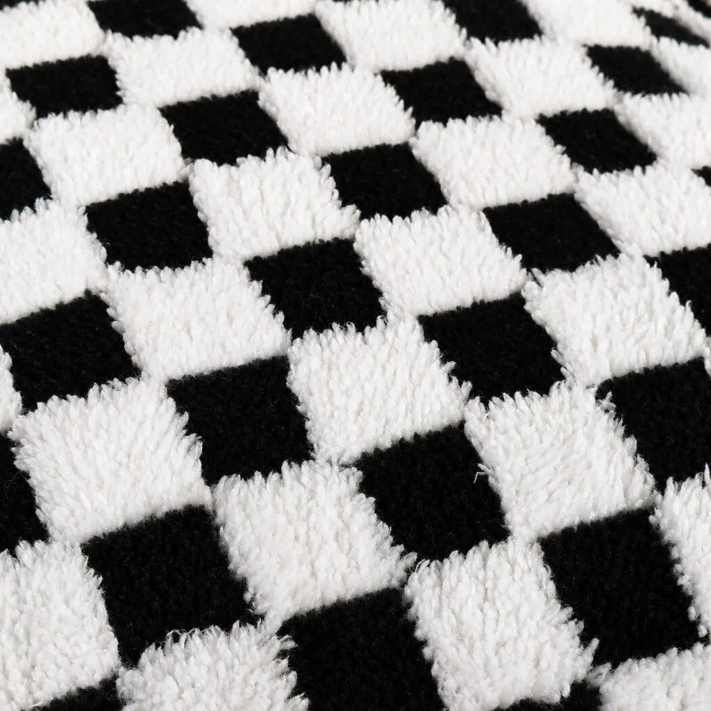 Pet Bed Plush Checkered Washable 70cm L x 50cm W x 35cm H Black and White