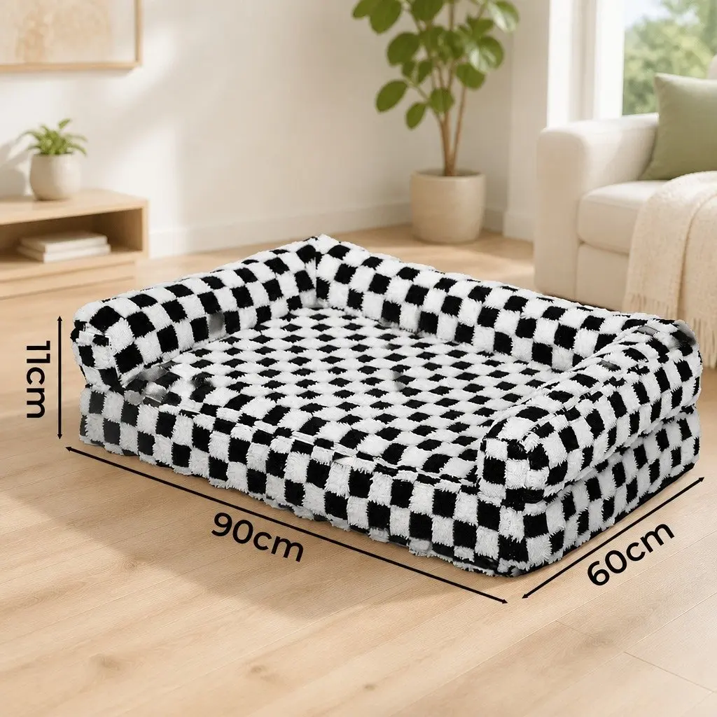 Orthopedic Dog Bed Memory Foam Pet Mattress Mat Calming Sofa Style Small Dogs Black and White 90 x 60 x 11 cm