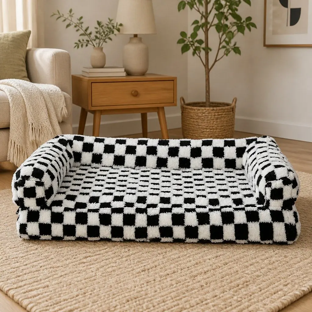 Orthopedic Dog Bed Memory Foam Pet Mattress Sofa Style 60 x 50 x 11 cm Black and White
