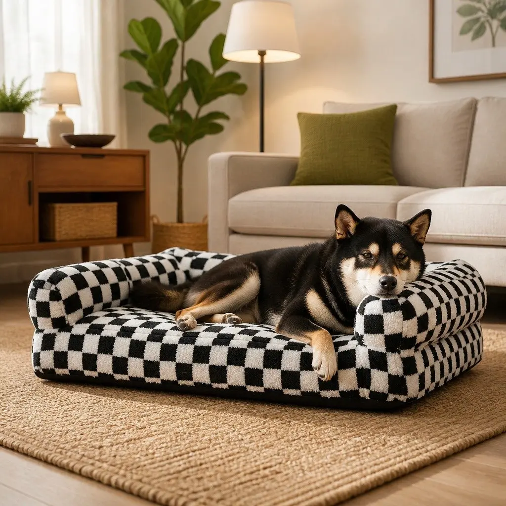 Orthopedic Dog Bed Memory Foam Pet Mattress Sofa Style 60 x 50 x 11 cm Black and White