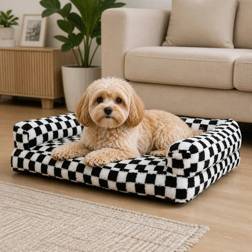 Orthopedic Dog Bed Memory Foam Pet Mattress Sofa Style 60 x 50 x 11 cm Black and White