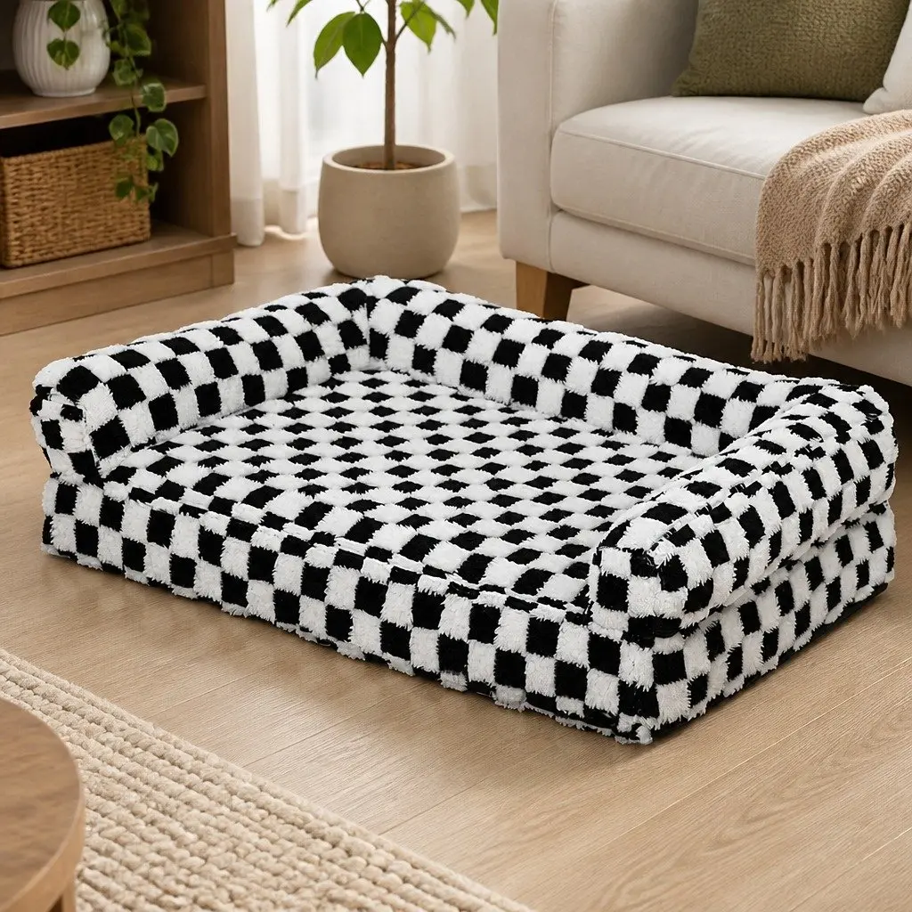 Orthopedic Dog Bed Memory Foam Pet Mattress Sofa Style 60 x 50 x 11 cm Black and White