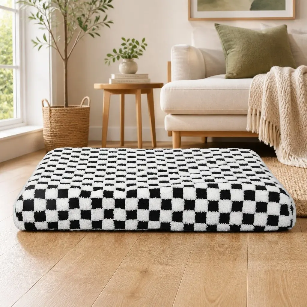 Orthopedic Dog Bed Memory Foam Mat Waterproof Washable Non-Slip 70cm x 50cm Black and White
