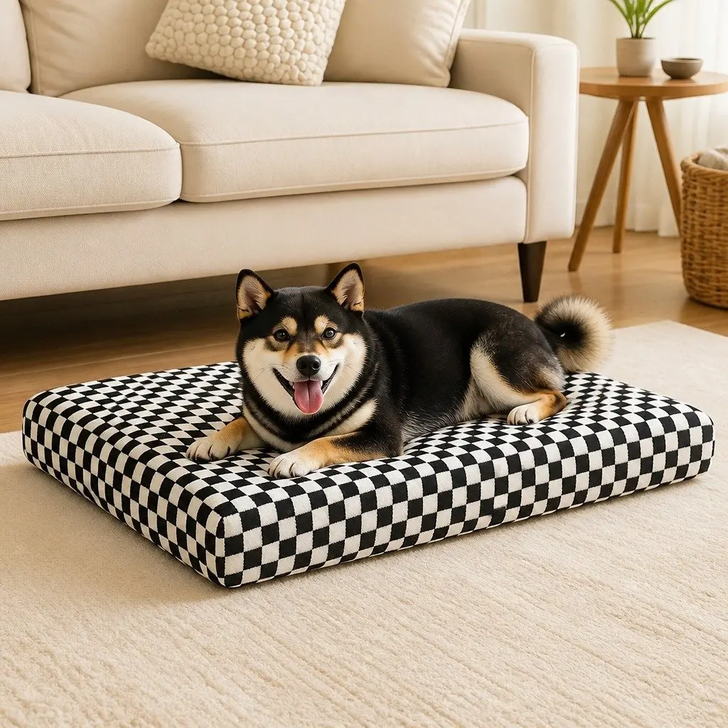 Orthopedic Dog Bed Memory Foam Mat Waterproof Washable Non-Slip 70cm x 50cm Black and White