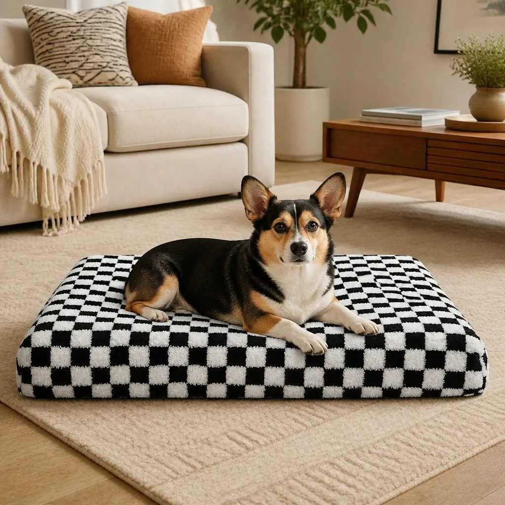 Orthopedic Dog Bed Memory Foam Mat Waterproof Washable Non-Slip 70cm x 50cm Black and White