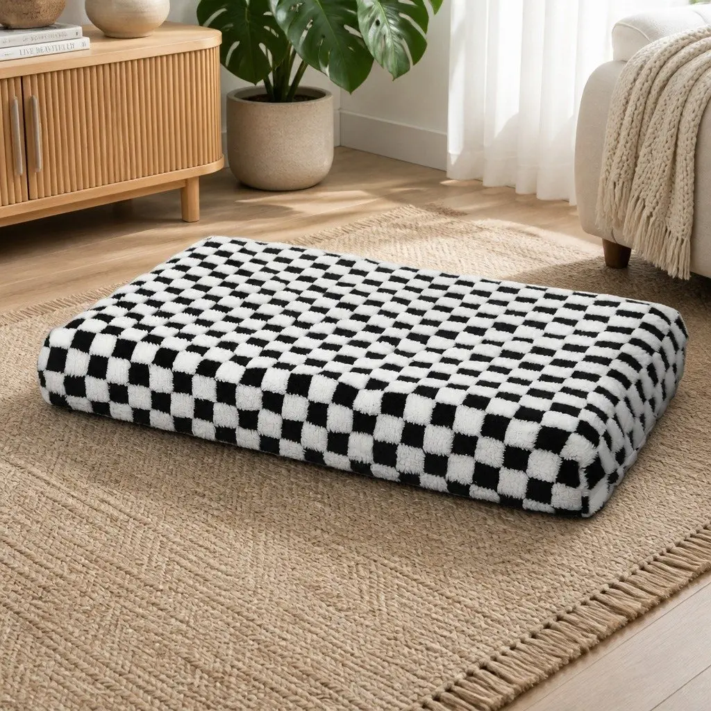Orthopedic Dog Bed Memory Foam Mat Waterproof Washable Non-Slip 70cm x 50cm Black and White