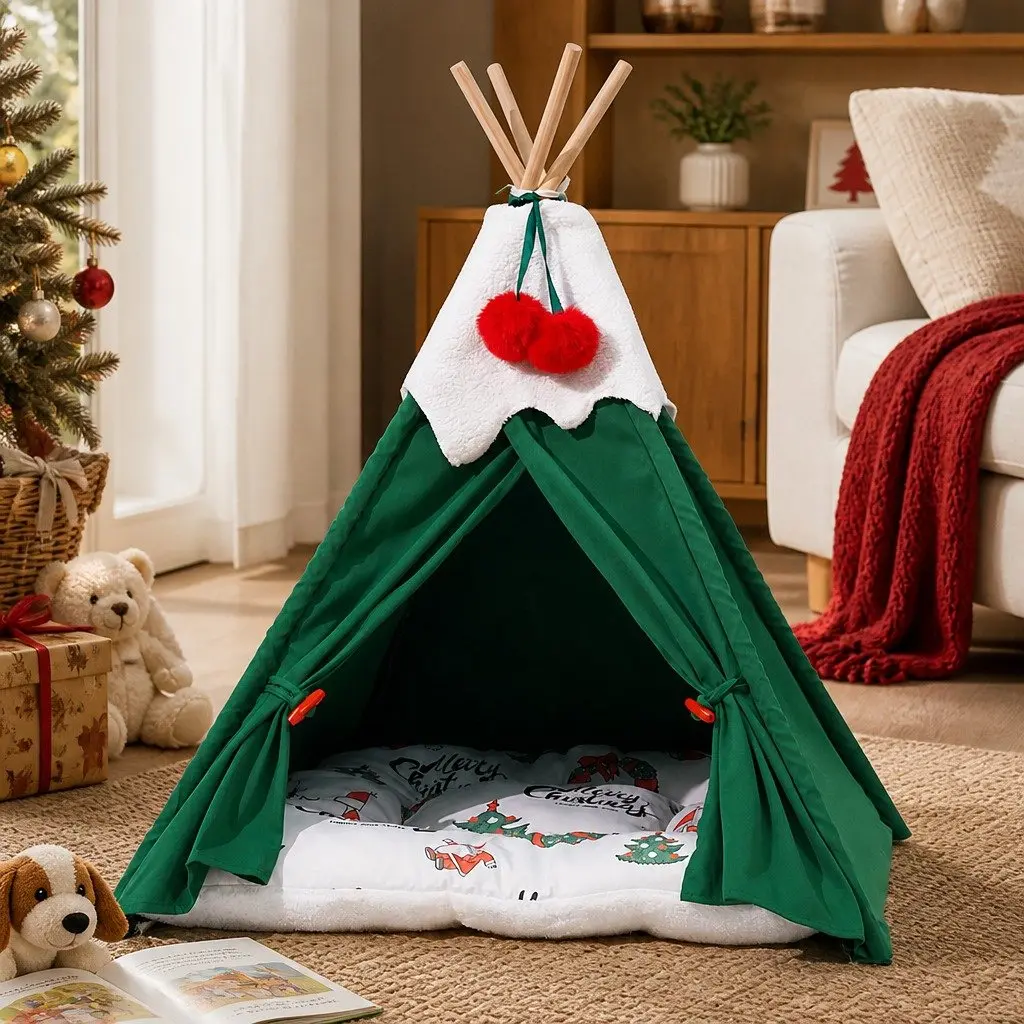 Pet Tent Bed Indoor Hideaway for Dog Cat 60 x 60 x 80 cm Green