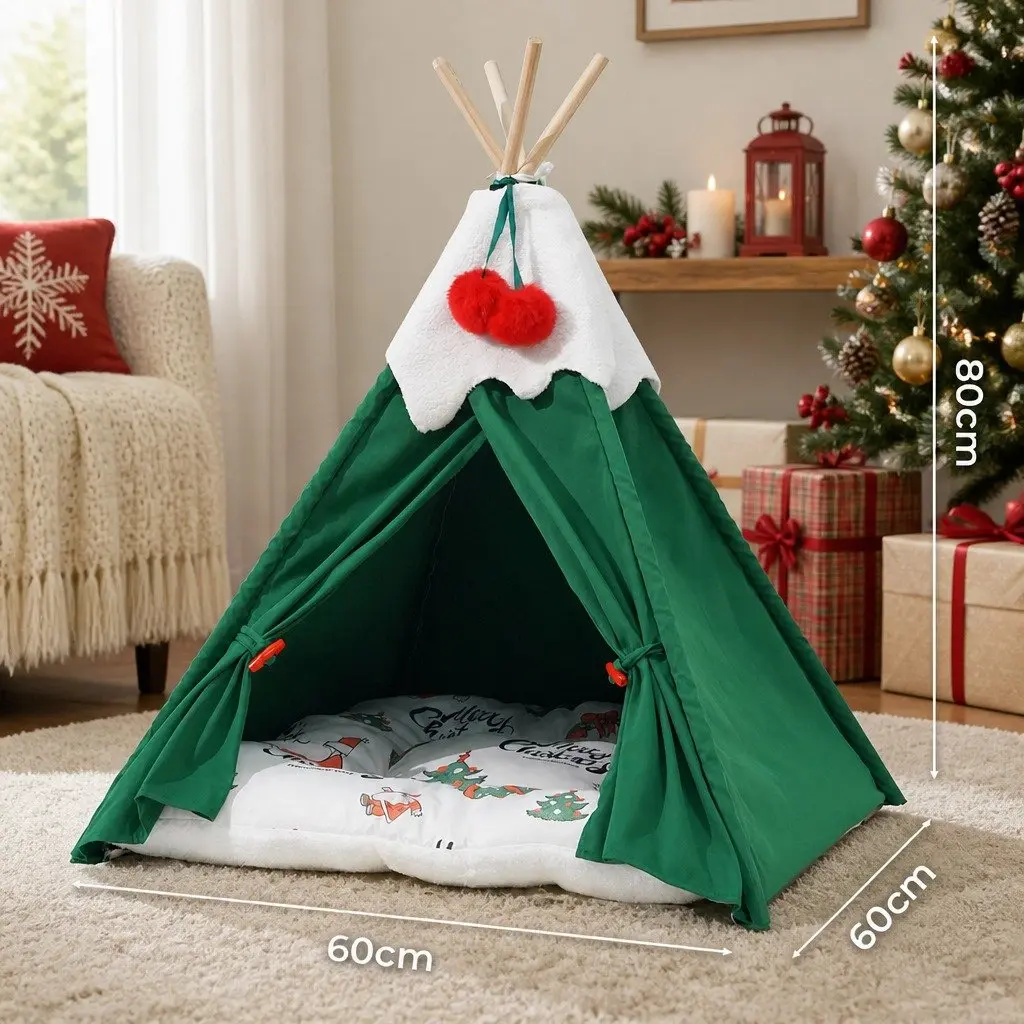 Pet Tent Bed Indoor Hideaway for Dog Cat 60 x 60 x 80 cm Green