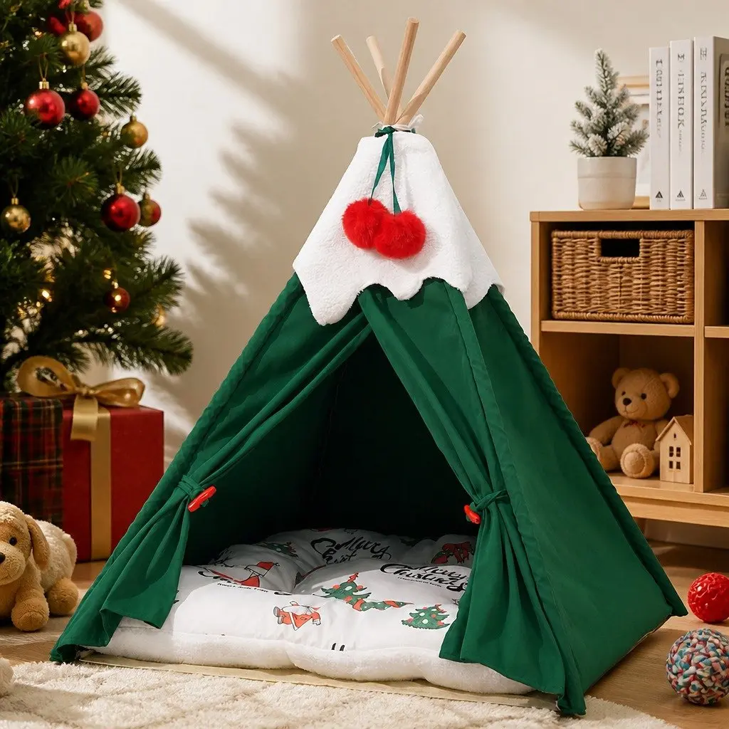 Pet Tent Bed Indoor Hideaway for Dog Cat 60 x 60 x 80 cm Green