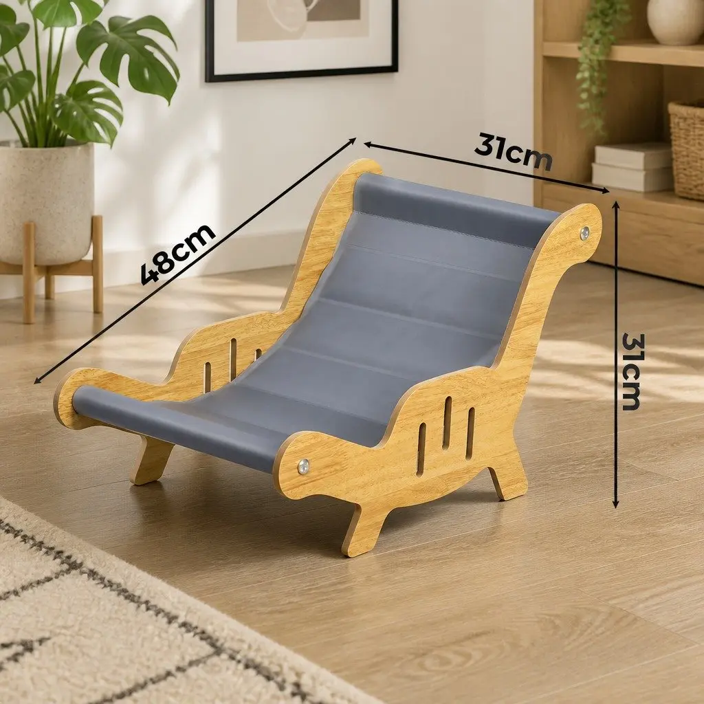 Cat Cooling Bed Gel Sofa Lounger L-Shaped Indoor Grey Wood
