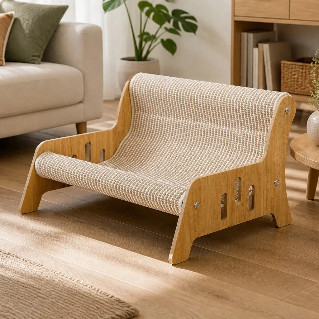 Cat Scratcher Bed Lounge Chair 52cm Scratching Pad Indoor Furniture Light Wood Light Beige