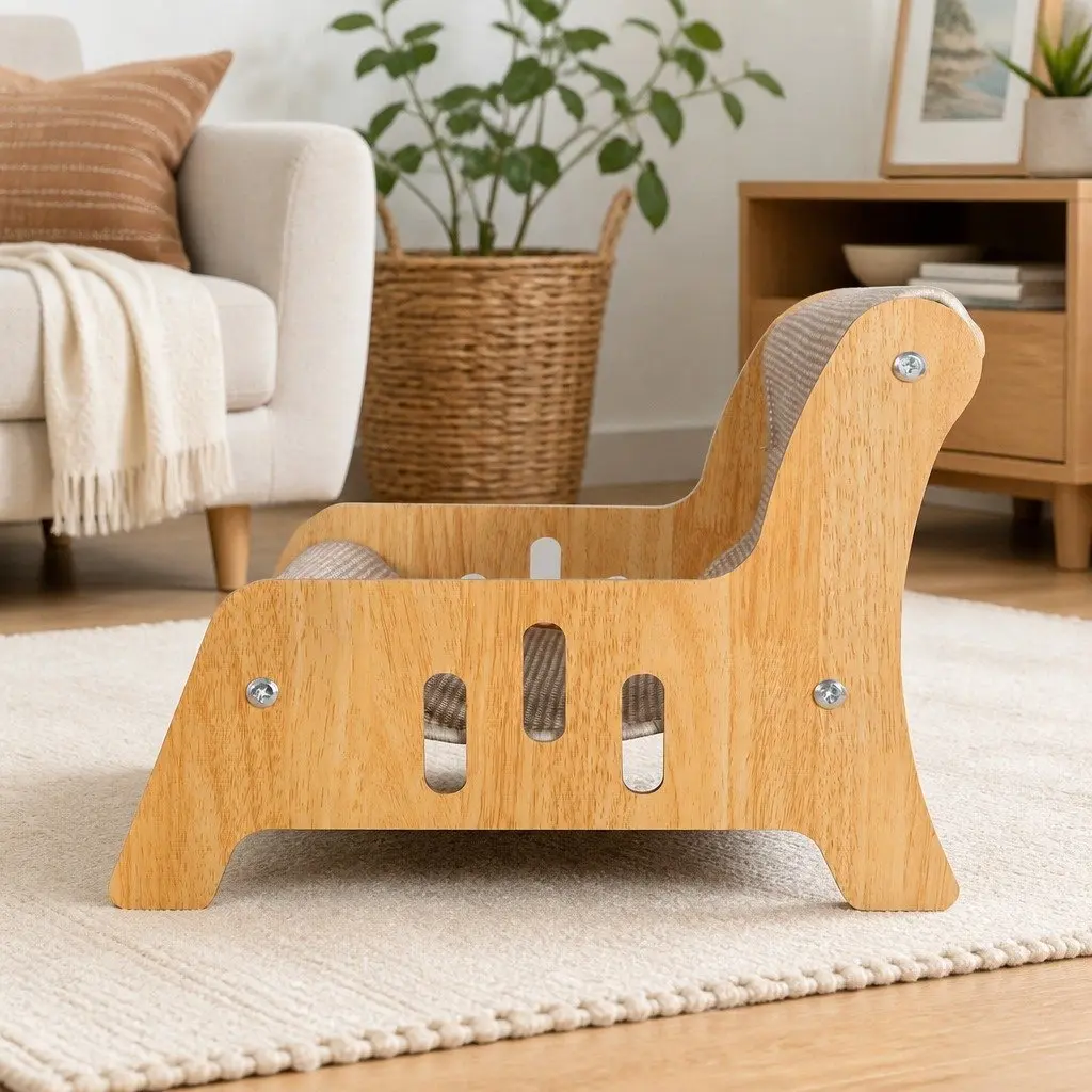 Cat Scratcher Bed Lounge Chair 52cm Scratching Pad Indoor Furniture Light Wood Light Beige