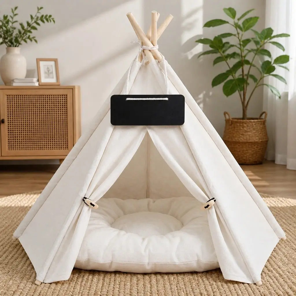 Pet Tent Dog Bed Indoor Hideaway 50cm White